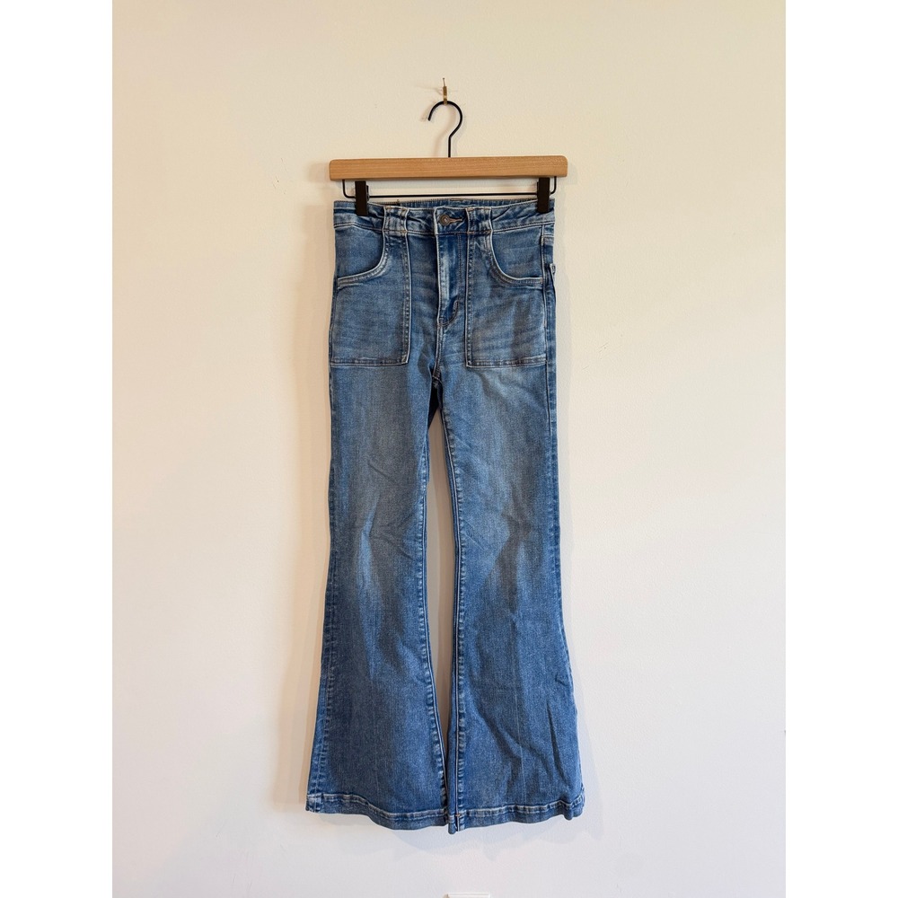 American Eagle Super Hi-Rise Flare Jeans Ne(x)t Level Stretch Blue Denim Size 2
